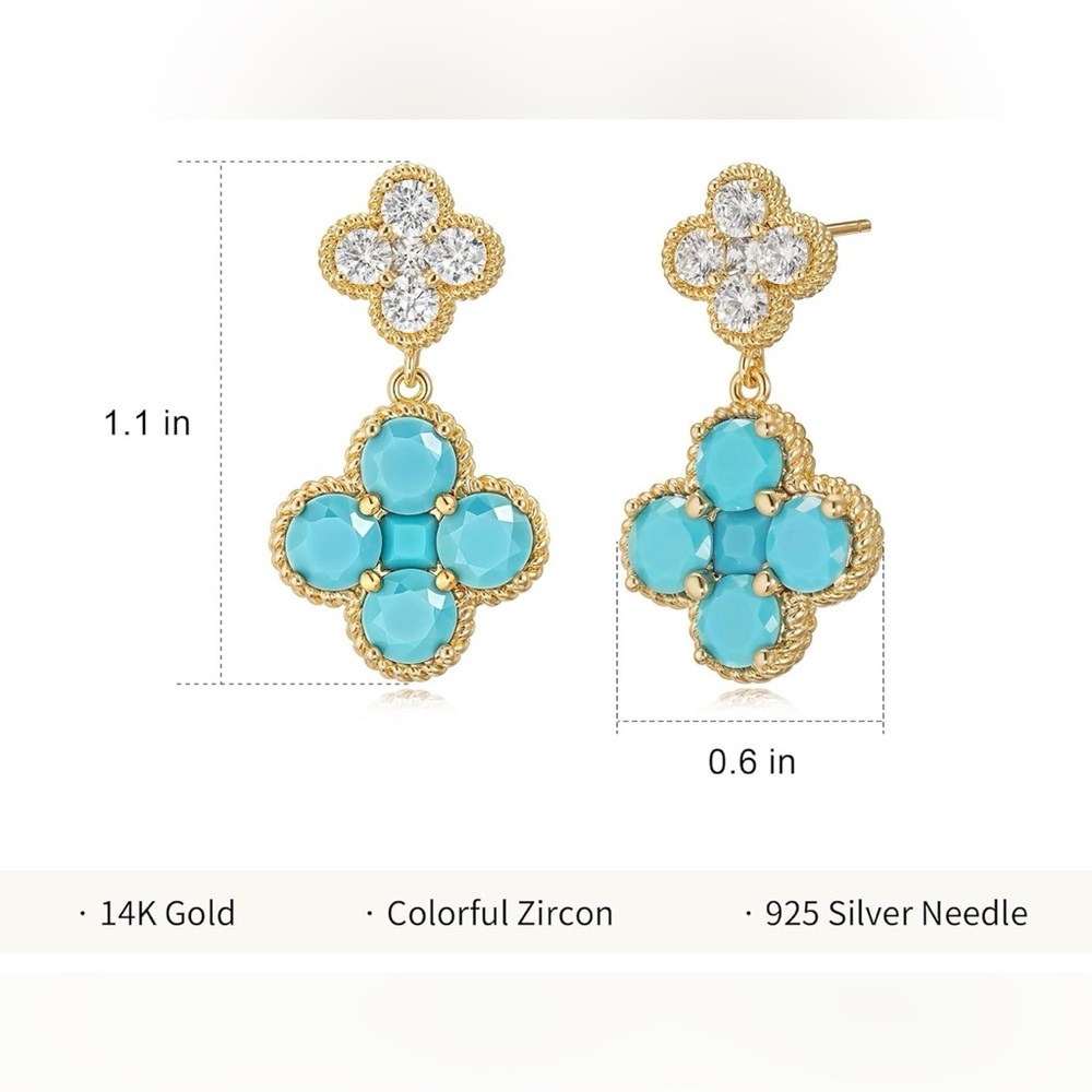 Gold Cz Leaf Stud Earrings - Picture 3 of 6